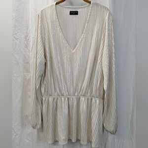 Lane Bryant 3X 22/24 Shimmering Metallic V-Neck Peplum Blouson Sleeve Top Blouse